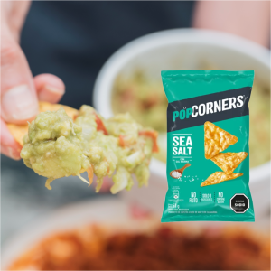 Nuestra fresca guacamole y pop corners de regalo